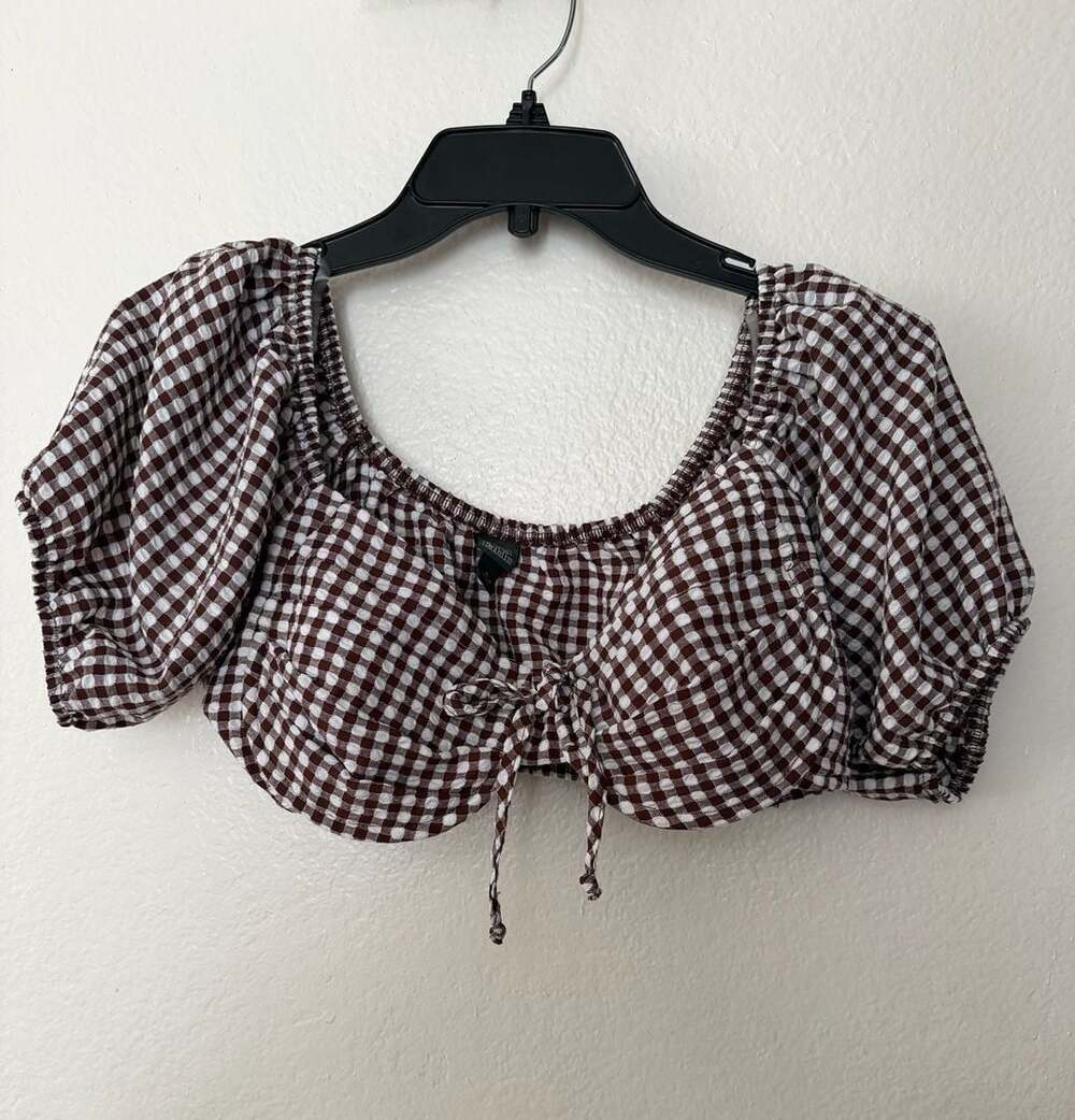 wild fable gingham puff-sleeve crop top